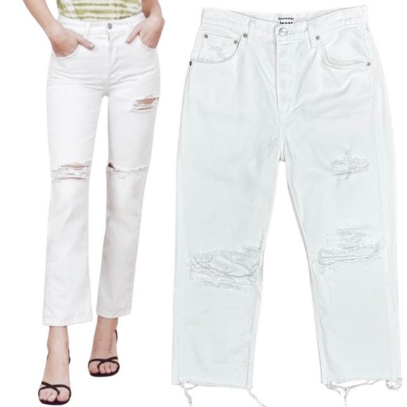 Reformation Cynthia High Rise Relaxed Fit Jeans in White Destroyed Denim Sz 27S - Picture 1 of 16
